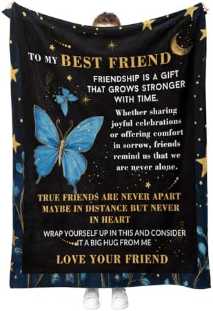 Best Friend Friendship Gifts Blanket for Women Men Mom Birthday Christmas Halloween Easter Gift Female Friends Kids Girls Boys Blue Butterfly Inspirational Words Throw Blanket 50"x60" by Hohoto