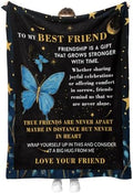 Best Friend Friendship Gifts Blanket for Women Men Mom Birthday Christmas Halloween Easter Gift Female Friends Kids Girls Boys Blue Butterfly Inspirational Words Throw Blanket 50"x60" by Hohoto