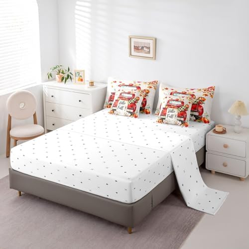 Erosebridal Happy Fall Y'all Bedding Set with Sheets Pumpkin Truck King Comforter Set 7 Piece,Rustic Farmhouse Thanksgiving Harvest Bed in A Bag for Kids Adults,Autumn Maple Leaves Bed Set - Image 4