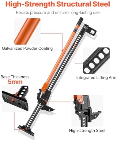 VEVOR Farm Jack 48 inch Utility High Lift, 7000 lbs Capacity Ratcheting Off Road Jeep Jack, Heavy for Tractor, Truck, SUV, Bumper Lift, Orange - Image 4