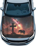 Cross Horse Car Hood Cover Polyester Elastic Fabrics Washable Suitable for Large SUV and Pickup Trucks 39×59in
