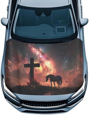 Cross Horse Car Hood Cover Polyester Elastic Fabrics Washable Suitable for Large SUV and Pickup Trucks 39×59in