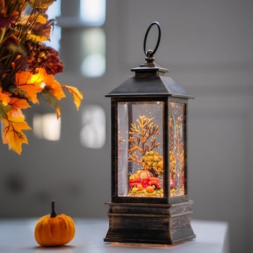 Fall Snow Globe Lantern Thanksgiving Glittering Lighted Lantern, Fall Harvest Day Decorations Gifts, Home Fall Halloween Decor (Pumpkins &Truck) - Image 5