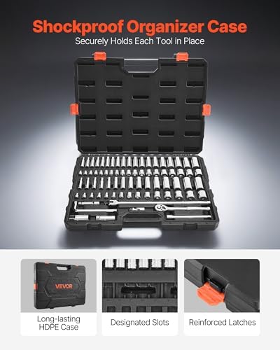 VEVOR Socket Set, 76 Pieces, 3/8 inch Drive Socket and Ratchet Set, SAE and Metric, Deep and Shallow, Mechanic Tool Kit with Accessories and Storage Case, CR-V Alloy Steel, for Automotive Repair - Image 5