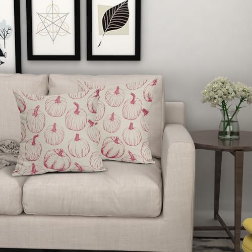 Dark Pink Pumpkin Fall Pillow Covers 22x22 Set of 2 Autumn Themed Thanksgiving Harvest Print Decorative Throw Pillows Outdoor Farmhouse Pillowcases Cushion Case Seasonal Decor for Couch Sofa Bed - Image 7