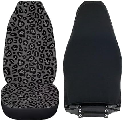 Black Gray Leopard Car Seat Covers Full Set of 2 Automobile Front Seat Covers Vehicle Accessories Carseat Seat Covers Cushion Pad Mat for SUV Trucks Chairs Vans Auto