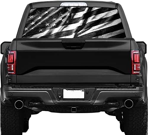 American Flag Rear Window Decal for Truck,Black Flag Truck Rear Window Decal,American Flag Decals for Truck Car SUV (Black,65x17in)