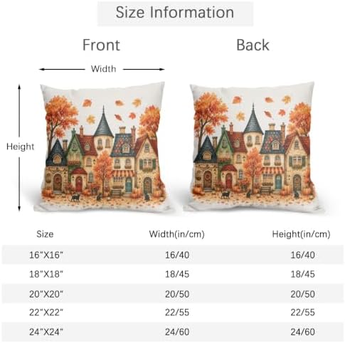 Fall Fairy Tale Cottage Pillow Covers 22x22 Set of 2 Thanksgiving Orange Pumpkin Maple Leaves Outdoor Throw Pillows Covers Black Cat Decorative Farmhouse Cushion Case for Room Couch Sofa - Image 4