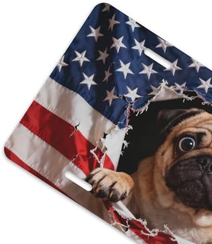 Dog Pug American Flag Retro Front License Plate 6" * 12" for Women