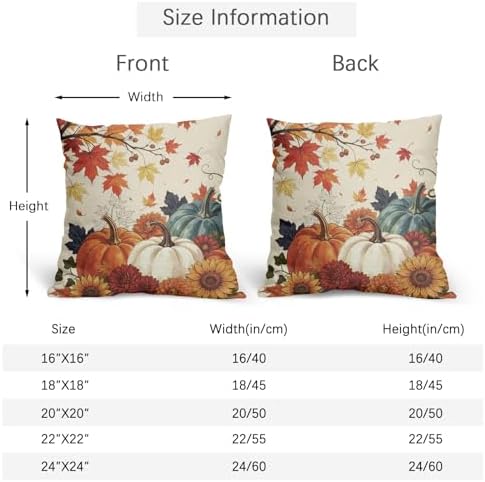 Fall Pumpkin Pillow Covers 22x22 Inch Set of 2, Autumn Blue Orange Throw Pillow Covers Harvest Thanksgiving Pillowcase, Maple Leaf Decorative Seasonal Cushion Case Couch for Indoor Outdoor Home Decor - Image 4