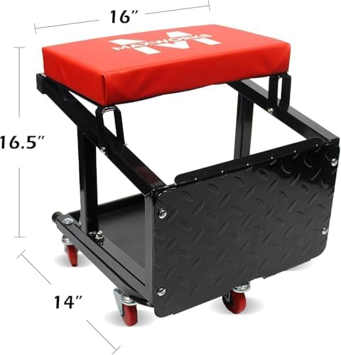 MaxWorks 50880 Garage Creeper Seat and Stool Combo, Workshop Seat with 300 Lbs Capacity, Mechanics Stool with Wheels - Image 3