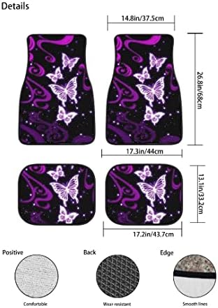 Butterfly Car Floor Mats Set of 4,Bling Design Galaxy Purple Butterfly Vehicle Front Rear Carpets Mat Decorative Car Floor Carpet Rugs Non-Slip Car Accessories Universal for Car SUV Truck