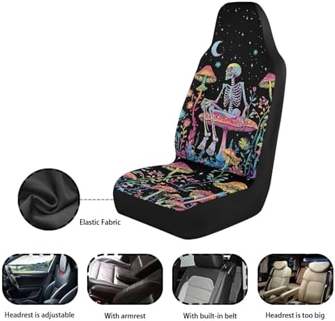Skull Galaxy Mushroom Print Car Seat Cover Front Seats Only for Women,Universal Fit for Most Cars,SUVs,Sedan,Truck or Van