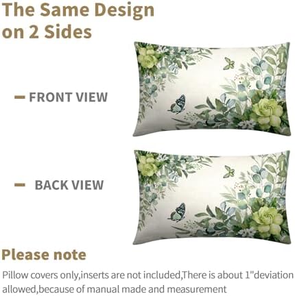 Spring Pillow Covers 12x20 Set of 2 Green Floral Throw Pillow Covers Rustic Pillowcase Linen Decoration Farmhouse Soft Decorative Summer Cushion Case Couch for Indoor Outdoor Home Decor - Image 6