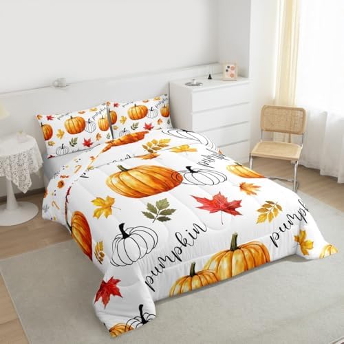 Erosebridal Happy Thanksgiving Kids Comforter Set | Pumpkin Fall Bedding Queen Size Harvest Autumn Down Comforter Farmhouse Maple Leaves Duvet Set for Bedroom - Image 4
