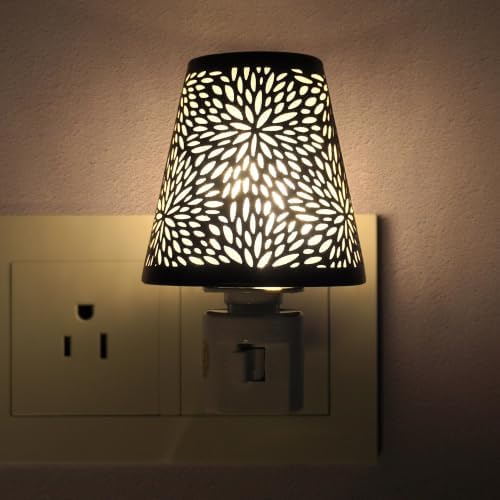 Plug in Night Light with On Off Switch, Floral Metal Shade, 2700K Warm Glow by Niqelva