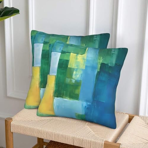 Teal Abstract Throw Pillow Covers 18x18 inch Set of 2 Blue and Green Pillow Case Cushion Cover for Home Sofa Couch Living Room Car Decor - Image 4