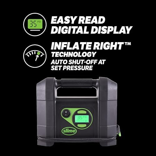 Slime 40047 Tire Inflator, Portable Car Air Compressor, Rugged, Inflate Right automatic shut off, with Digital 99 psi Display, Long Hose and LED Light, 12V, 4 min inflation - Image 4
