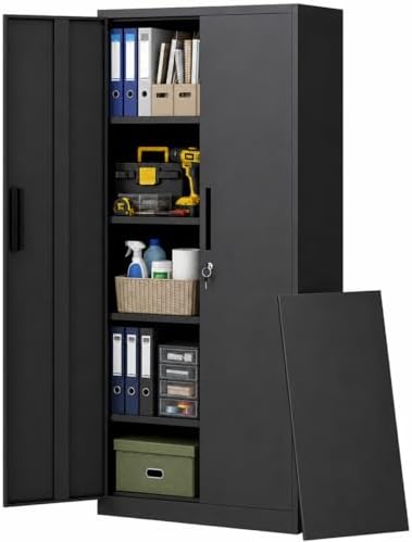 Metal Storage Cabinet with Lock, 72"H Garage Storage Cabinet, Black by Unknown