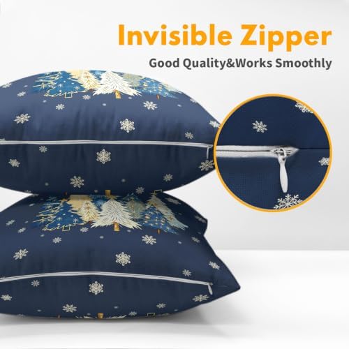 Christmas Tree Pillow Covers 22x22 Set of 2 Navy Blue Highly Absorbent - Image 5