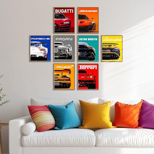 CSLGQGV Car Poster Vintage Racing Car Wall Art Supercar Canvas Prints Painting For Men Room Pictures Guys Dorm Room Aesthetics Decor Bedroom Office (Unframed,8×10inch,9pcs) Colorful car - Image 5