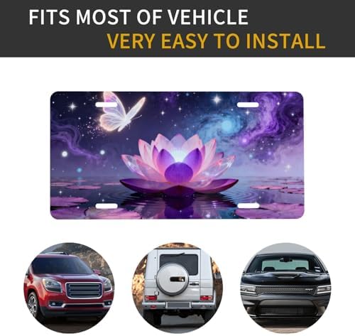 Purple Lotus Butterfly Galaxy Cool Front License Plate 6x12 Inch