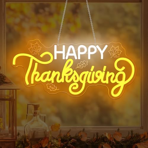 Happy Thanksgiving Neon Signs for Wall Decor Dimmable Fall Carved Maple Leaves Led Sign Thanks giving Window Lights Harvest Festival Party Decorations Gift - Image 3