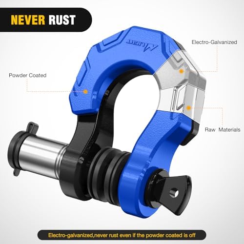 Nilight 2 Pack 3/4" D-Ring Separate Shackle 45,000 Lbs Break Strength | Includes 7/8" Lock Pin, Isolators and Washers Off Road Recovery, for Tow Strap Winch Truck Vehicle Black&Blue