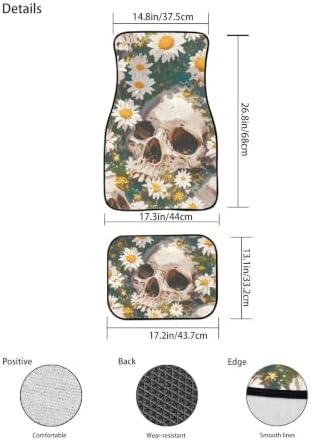 Skull Car Floor Mats All Weather Car 1st & 2nd Daisy Floor Mats Interior Carpet Universal for SUV Sedan Car Trucks