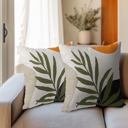 Spring Boho Pillow Covers 22x22 Set of 2 Abstract Mid Century Throw Pillow Covers Green Pillowcase Linen Decoration Farmhouse Soft Decorative Aesthetic Cushion Case Couch for Indoor Outdoor Home Decor - Image 3