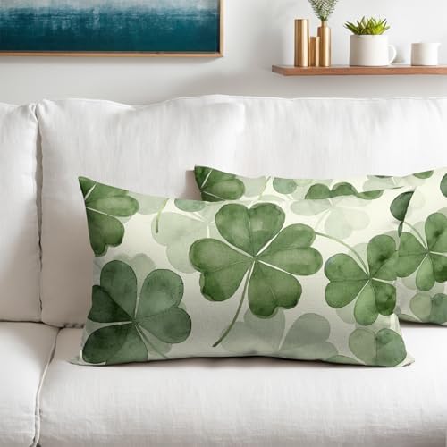 St Patricks Day Pillow Covers 12x20 Set of 2 Shamrock Throw Pillow Covers Rustic Spring Pillowcase Linen Decoration Farmhouse Soft Decorative Green Cushion Case Couch for Indoor Outdoor Home Decor - Image 2
