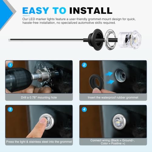 Nilight 3/4" Round Marker Lights 10PCS White Side Bullet Clearance Light
