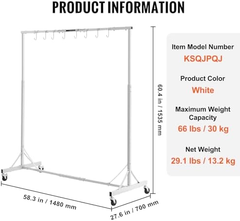 VEVOR Painting Rack, 5 ft-7 ft Adjustable Height, 66 lbs Capacity Automotive Paint Stand, 8 Hooks Drying Rack With 4 Swiveling Wheels, Auto Body Stand for Repair Shops & Garage - Image 7