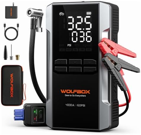 WOLFBOX 4000A Jump Starter with Air Compressor, Portable 12V Jump Box by WOLFBOX