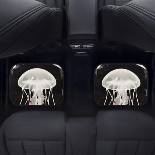 Jellyfish Car Rubber Floor Mat Gothic White Jellyfish 4PCS Front and Rear Mats Rubbers Non Slip Floor Mats Heel Pad Black Circle Car Mat Fit for SUV Van Truck
