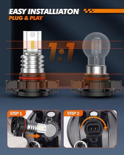 SEALIGHT 5201/5202 LED Fog Light Bulbs, Real 1:1 100% Successful Installation, 6500K Cool White Fog Light Bulb, PS24W/PS19W LED Fog Lights For Cars, Dash & Instrument Bulbs, Plug-N-Play Pack of 2