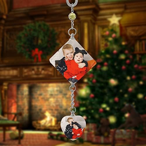 Car Hanging Photo Frame Custom 2 Pictures Car Rearview Mirror Ornaments Personalized Crystal Ornaments Car Mirror Car Decoration Car Daddy Day Best Gift Hanging - Image 2