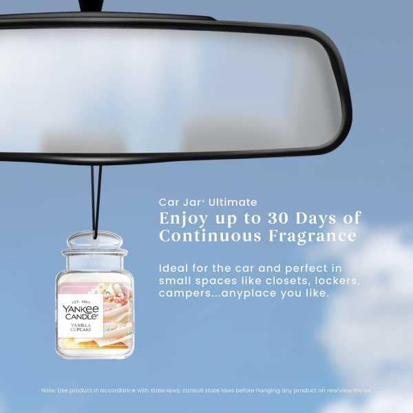 Yankee Candle Car Jar Ultimate Air Freshener, Hanging Car Freshener, Long Lasting Car Fragrance, Vanilla Cupcake (Pack of 3)
