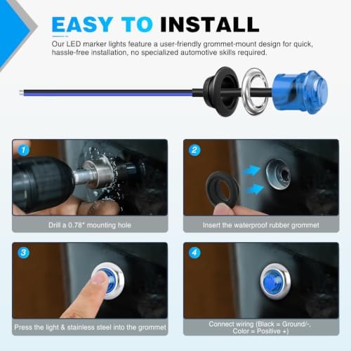 Nilight 3/4" Round Marker Lights 10PCS Blue Side Bullet Clearance Light