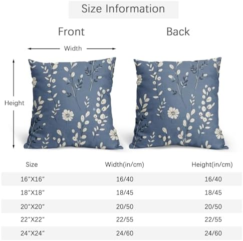 Spring Navy Blue Pillow Covers 22x22 Set of 2 Summer Throw Pillow Covers Rustic Floral Pillowcase Linen Decoration Farmhouse Soft Decorative Flower Cushion Case Couch for Indoor Outdoor Home Decor - Image 4