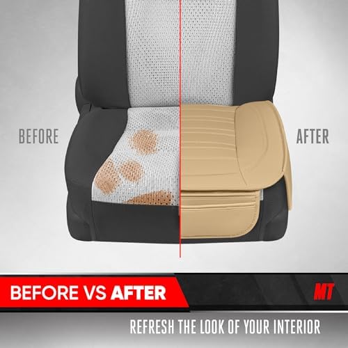Motor Trend Seat Covers for Cars Trucks SUV, Faux Leather Beige Padded Seat Covers with Storage Pockets, Premium Interior Car Seat Cover, 2 x Front Seat Covers