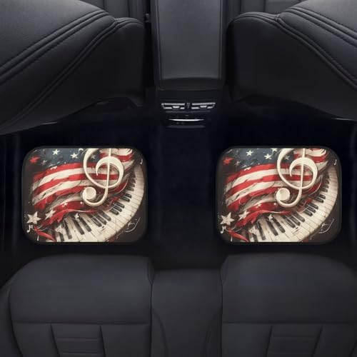 American Flag Car 4 Piece Floor Mat Set Piano Keyboard Music Note Universal All Models Protection Heel Pad Retro American Flag July 4th Fit Car Floor Front Rear Rows Set