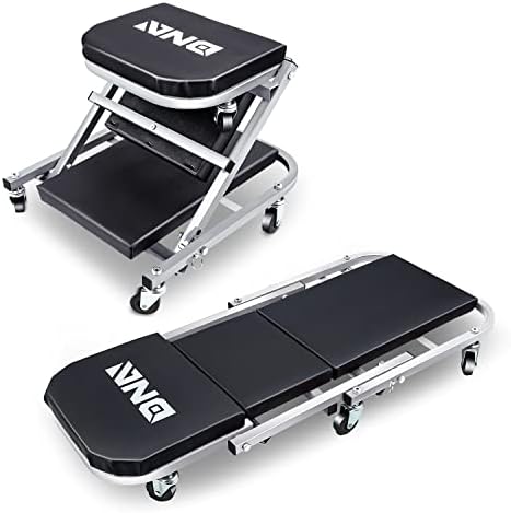 ‎DNA MOTORING TOOLS-00185 36 Inches 2 IN 1 Rolling Folding Car Creeper/Seat, 6 Pcs 2" Casters, 150kg Weight Capacity, Gray by DNAMOTORING-Tools