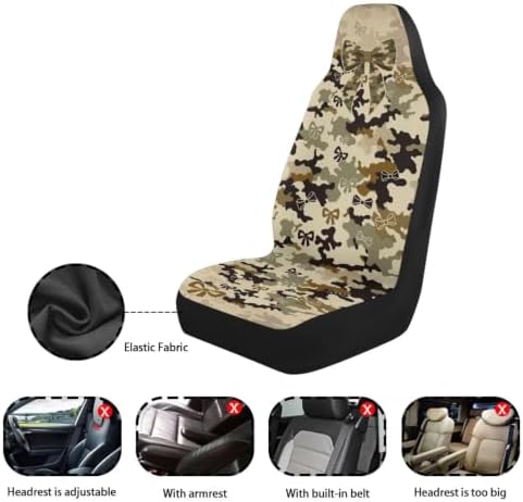 Talayituse Hunting Camo Bow Print Car Seat Covers 2 Pcs, Auto Universal Front Seat Protector, Men Women Automobile Interior Decorate Accessorie