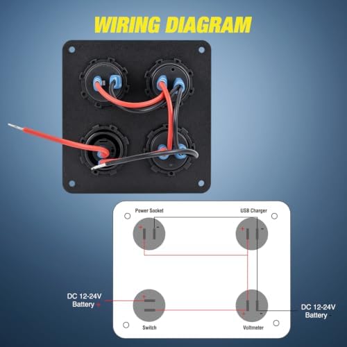 Nilight 4 in 1 Toggle Switch Panel Red Power Outlet USB Charger Voltmeter