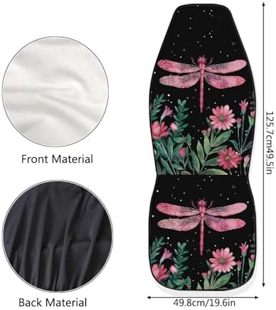 Talayituse Dragonfly Flower Leaf Print Car Seat Covers Full Set of 2 Vehicle Protector Front Seats Covers Stretchy Washable Car Accessories Bucket Seat Cover