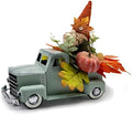 Vintage Turquoise Metal Truck with Gnomes Pumpkin Maple Leaf Farmhouse Table Top Fall Decor, Autumn Themed Thanksgiving Old Pickup Truck Decorations for Home Table Shelf, 12 inch by FLOROAD