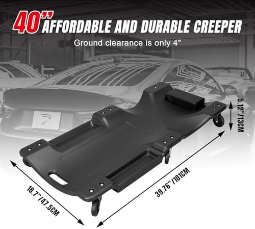 Big RED ATRP6240BR-1 Blow Molded Plastic Rolling Garage/Shop Creeper: 40" Mechanic Cart with Padded Headrest and 6 Casters, 250 LBS, Black - Image 2