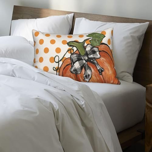 Fall Pillow Covers 12x20 Set of 2 Orange Pumpkin Leaf and Polka Dot Fall Decor Pillowcase Autumn Thanksgiving Decorative Outdoor Throw Pillow Covers Linen Farmhouse Cushion Case for Sofa Home - Image 6