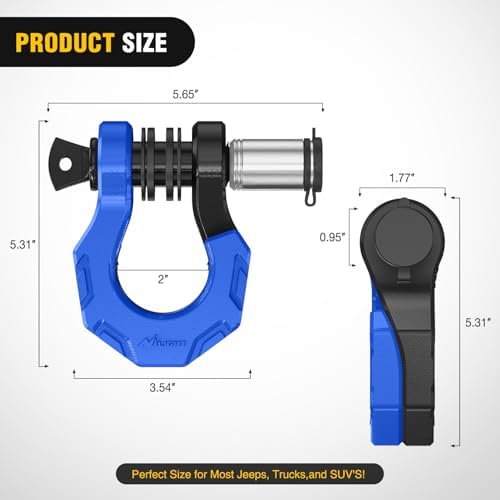 Nilight 2 Pack 3/4" D-Ring Separate Shackle 45,000 Lbs Break Strength | Includes 7/8" Lock Pin, Isolators and Washers Off Road Recovery, for Tow Strap Winch Truck Vehicle Black&Blue